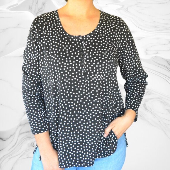 Woman Within Black White Polka Dot Long Sleeve Henley Top Plus Size L 18/20 - Picture 1 of 5